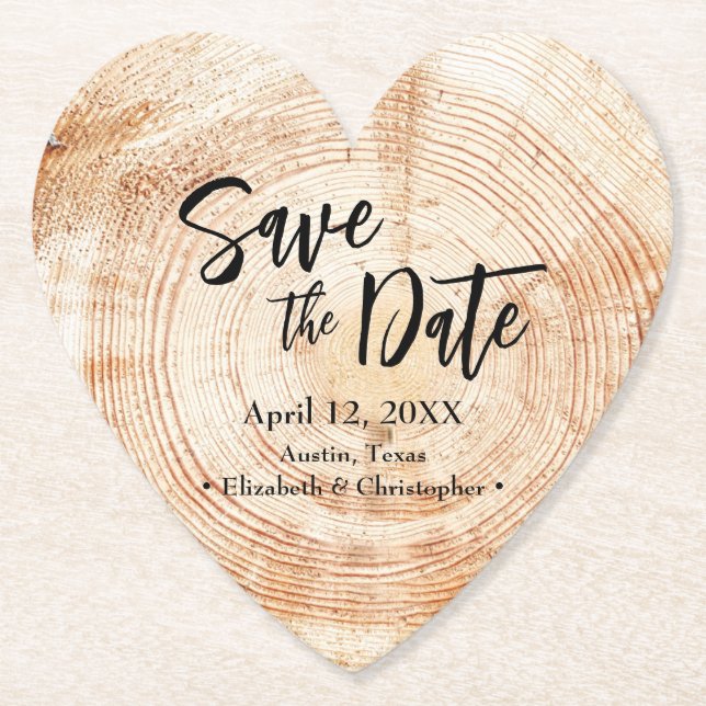 Porta-copo De Papel Save the date Wood grain Wedding Rustic  (Frente)