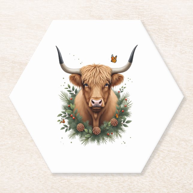 Porta-copo De Papel Scottish Highland Cow Cattle Hairy Cow Christmas W (Frente)