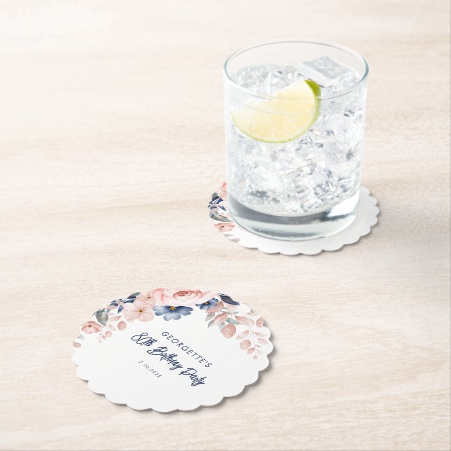 Porta-copo De Papel Script de Festa de aniversário Floral Rosa (Insitu)