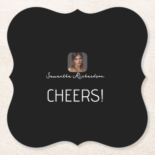 Porta-copo De Papel Script de Nome de Foto Personalizado Preto Branco