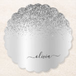 Porta-copo De Papel Script Girly Sparkle Glitter Monograma de Silver<br><div class="desc">Portas copos De Papel Com Nome Monograma De Folha De Silver Faux Folha Metálica Glitter De Farelo Brugado De Metal Monograma. Isso faz a formatura perfeita, aniversário, casamento, chá de panela, aniversário, chá de fraldas ou presente de festa de solteira para alguém que ama luxo de vidro e estilos quíticos....</div>