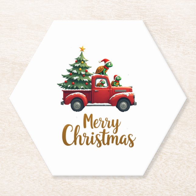 Porta-copo De Papel Sea Turtles Driving Christmas Tree Truck Turtle Ch (Frente)