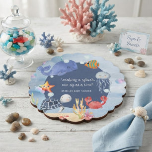 Porta-copo De Papel Sea You Soon aquarela azul menino animais marinhos