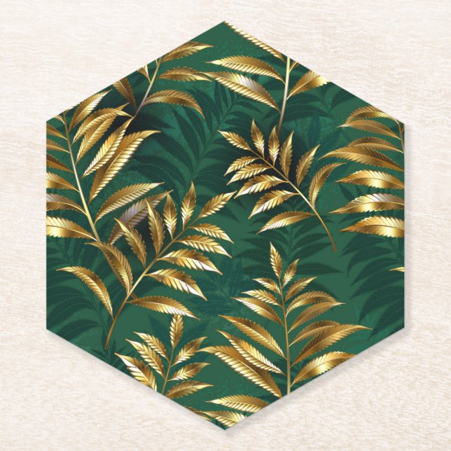 Porta-copo De Papel Seamless pattern with golden ferns (Frente)