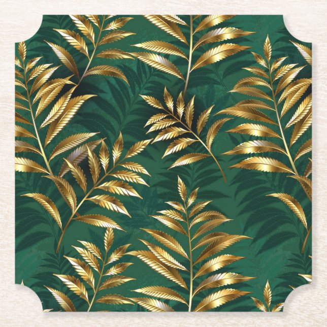 Porta-copo De Papel Seamless pattern with golden ferns (Frente)