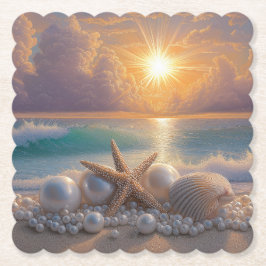Porta-copo De Papel Seashore Ocean Sunset Seashells Pearls