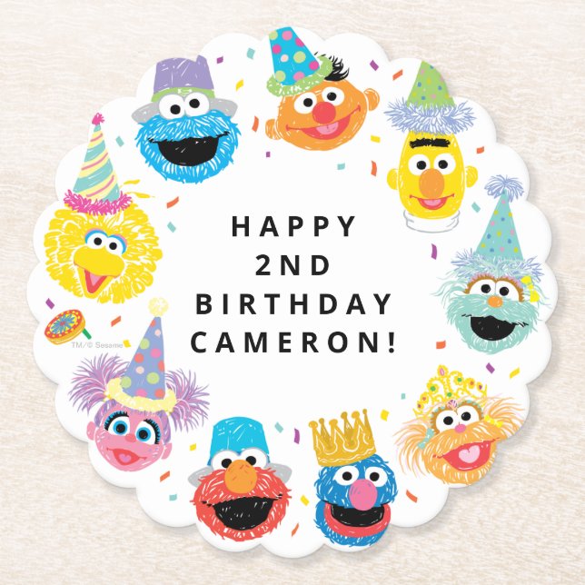 Porta-copo De Papel Sesame Street Pals Confetti Aniversário (Frente)