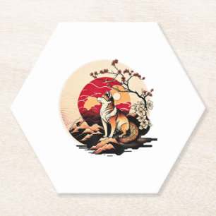 Porta-copo De Papel Shiba Inu Dog Sunset Ukiyo e Style