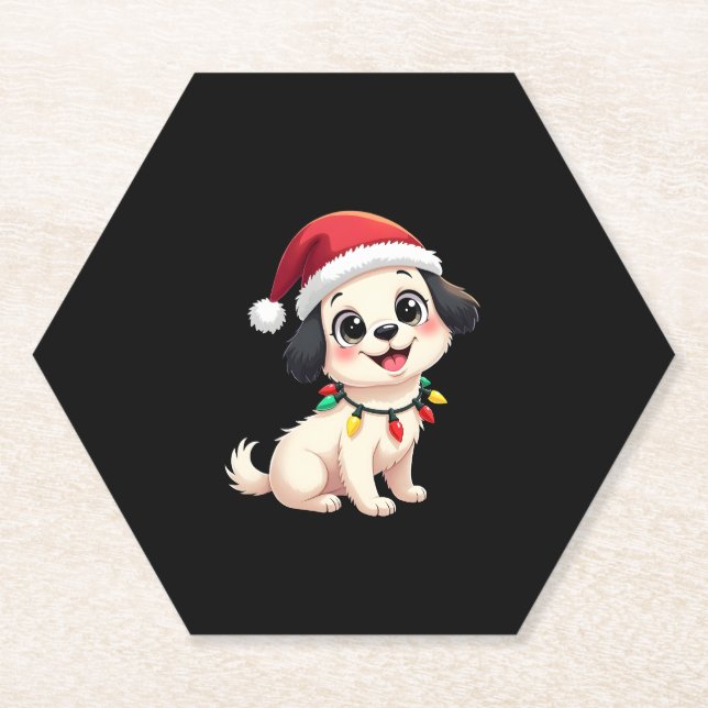 Porta-copo De Papel Shih Tzu Santa Christmas Tree Lights Xmas Dog Love (Frente)