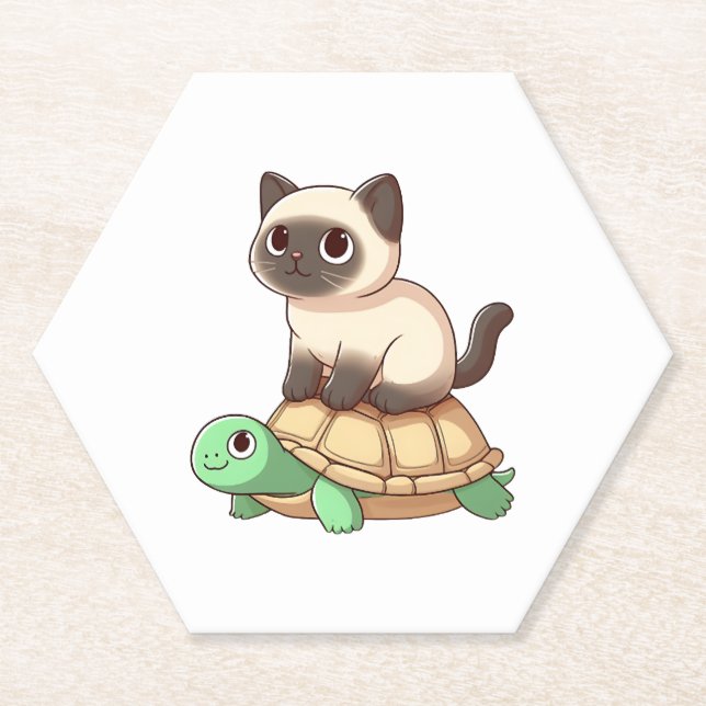 Porta-copo De Papel Siamese cat rides turtle Copy (Frente)