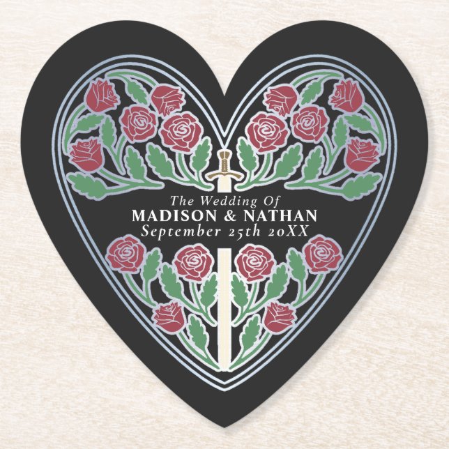 Porta-copo De Papel Silver Black Royal Medieval Floral Sword Wedding (Frente)