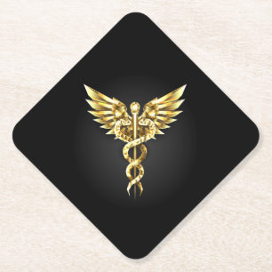 Porta-copo De Papel Símbolo Caduceu Poligonal Dourado