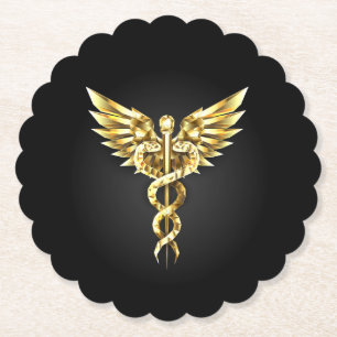 Porta-copo De Papel Símbolo Caduceu Poligonal Dourado
