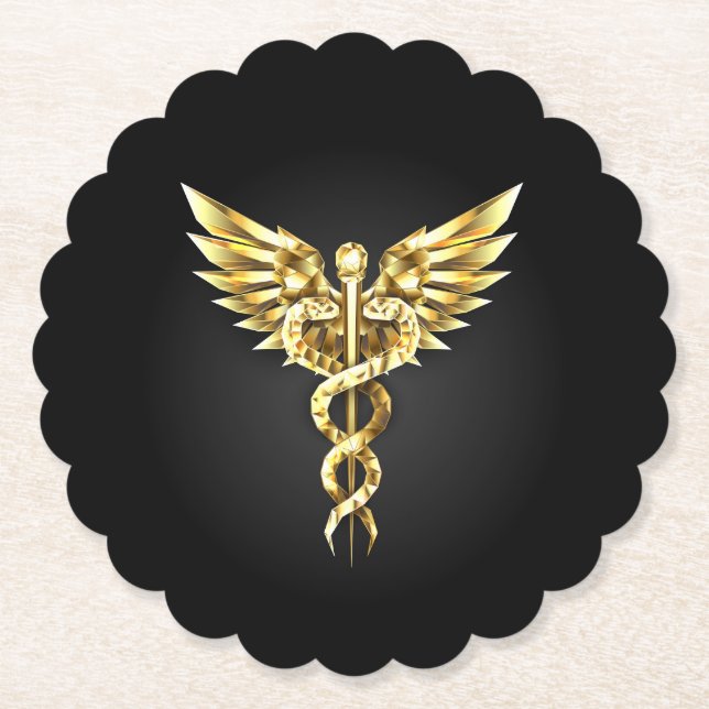 Porta-copo De Papel Símbolo Caduceu Poligonal Dourado (Frente)