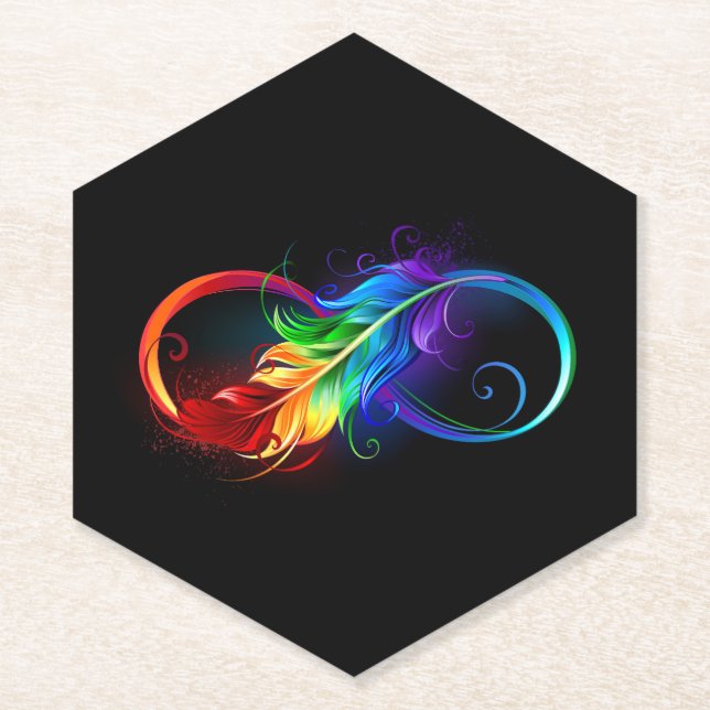 Porta-copo De Papel Símbolo Infinito com Pena Arco-Íris (Frente)