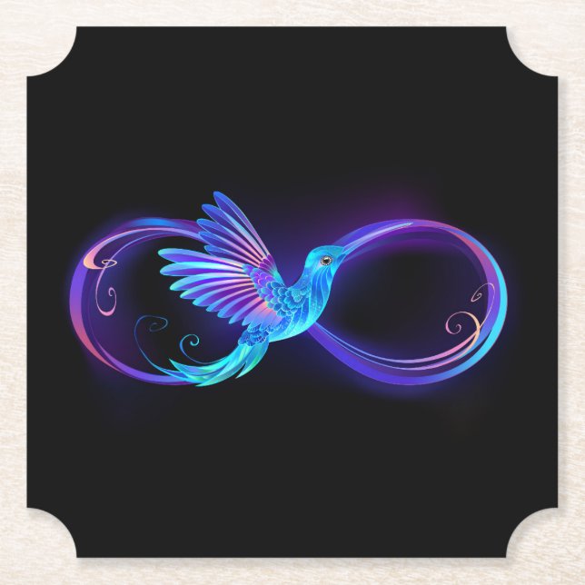 Porta-copo De Papel Símbolo Neon Infinity com Hummingbird brilhante (Frente)