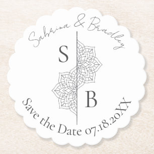 Porta-copo De Papel Simple Modern Boho Monograma Mandala Casamento