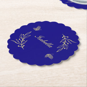 Porta-copo De Papel Simples flores de ouro elegantes azul real casamen