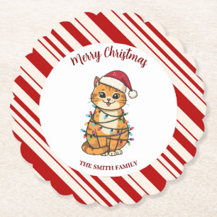 Porta-copo De Papel Simples padrão moderno de Natal alegre gatinho Cat