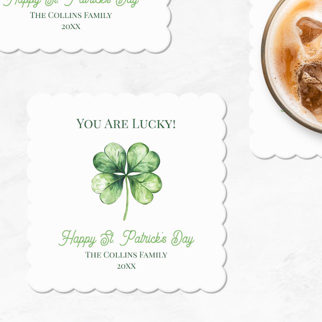 Porta-copo De Papel Simples Rua Feliz do Shamrock Verde. Dia de Patric (Simple Green Shamrock Luck Happy St. Patrick's Day Paper Coaster)