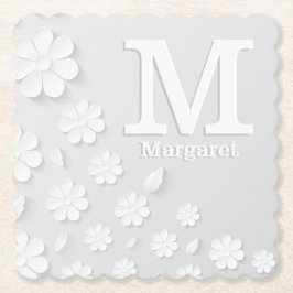 Porta-copo De Papel Sinais brancos, florais, gravados, personalizados