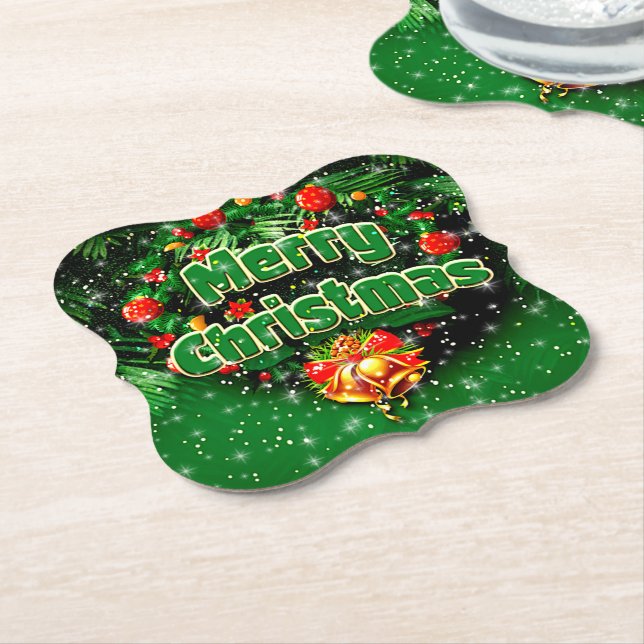 Porta-copo De Papel Sinos Dourados de Natal Feliz Verde (Angular)