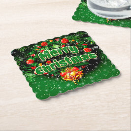 Porta-copo De Papel Sinos Dourados de Natal Feliz Verde