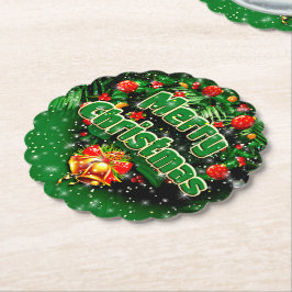 Porta-copo De Papel Sinos Dourados de Natal Feliz Verde