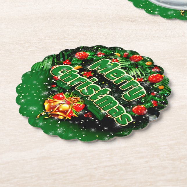 Porta-copo De Papel Sinos Dourados de Natal Feliz Verde (Angular)