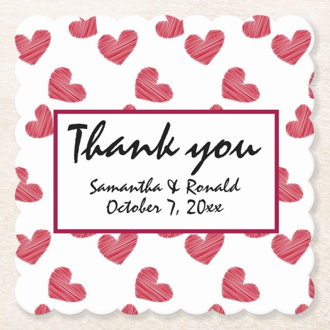 Porta-copo De Papel Sketchy Red Heart Wedding (Frente)