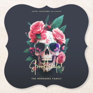 Porta-copo De Papel Skull Floral Nome Fabooloso da Família Spooktacula