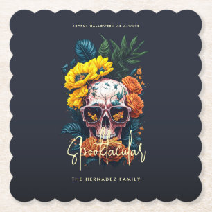 Porta-copo De Papel Skull Floral Nome Fabooloso da Família Spooktacula