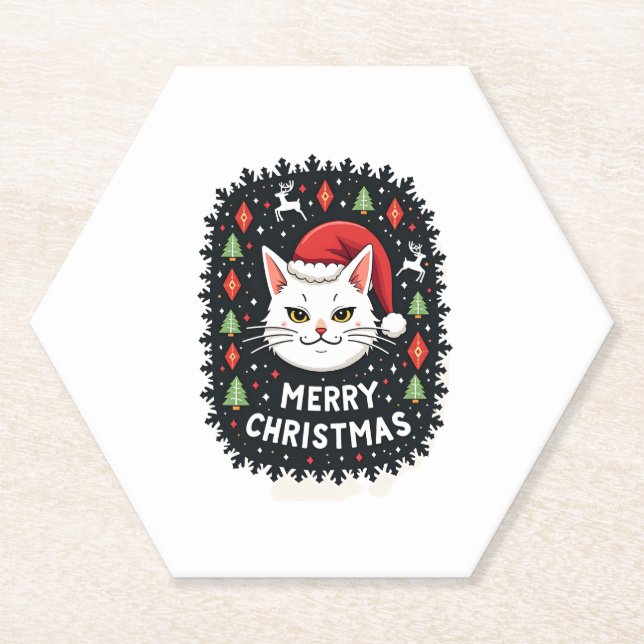 Porta-copo De Papel Smudge Cat Ugly Christmas Sweater  (2) (Frente)