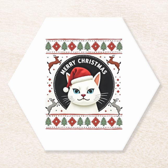 Porta-copo De Papel Smudge Cat Ugly Christmas Sweater  (3) (Frente)
