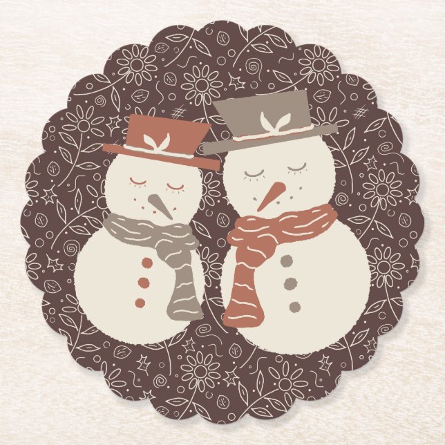 Porta-copo De Papel Snowmen derretido - 2 bonitinhos casais de neve ve (Frente)