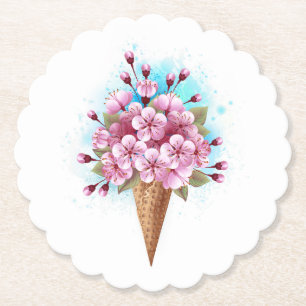 Porta-copo De Papel Sorvete Waffle Rosa Sakura Cone