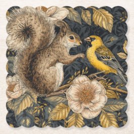 Porta-copo De Papel Squirrel and Yellow Canary with Flowers Pattern