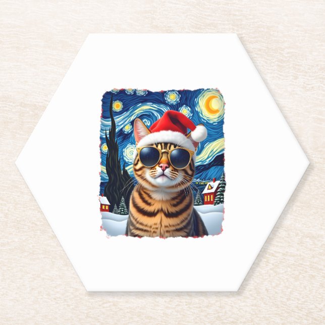 Porta-copo De Papel Starry Night Orange Tabby Cat Christmas (Frente)