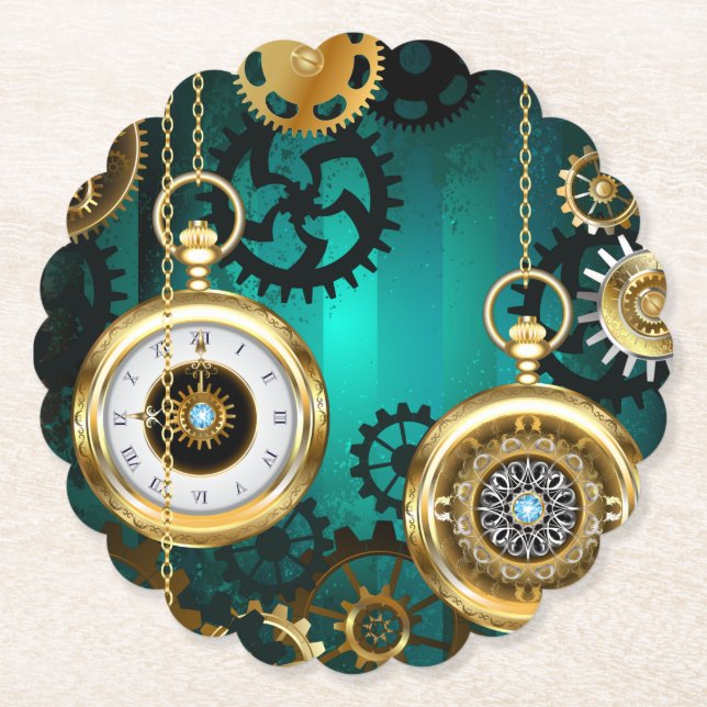 Porta-copo De Papel Steampunk Jewelry Watch em um fundo verde (Frente)