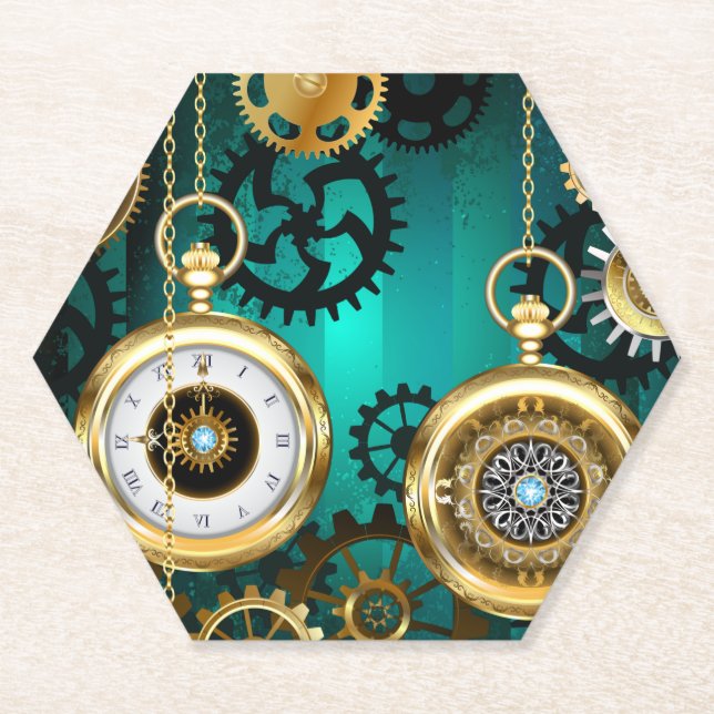 Porta-copo De Papel Steampunk Jewelry Watch em um fundo verde (Frente)