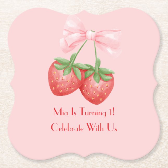 PORTA-COPO DE PAPEL STRAWBERRIES PINK BOW BIRTHDAY  (Frente)