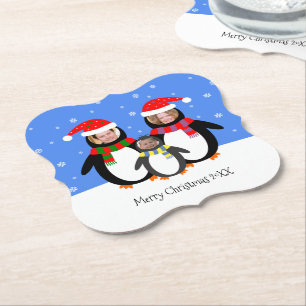 Porta-copo De Papel Suas fotos são o Natal da família dos pinguins d