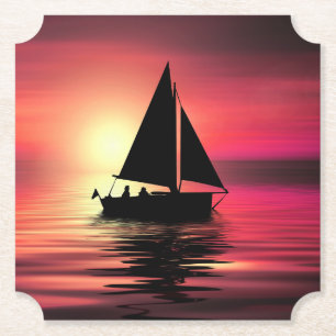 Porta-copo De Papel Sunset, Barco à vela no mar-39186