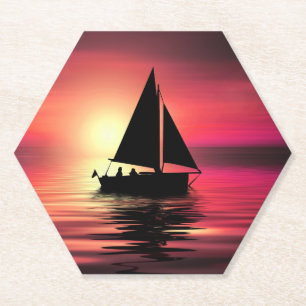 Porta-copo De Papel Sunset, Barco à vela no mar-39186