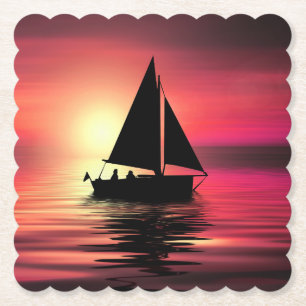 Porta-copo De Papel Sunset, Barco à vela no mar-39186