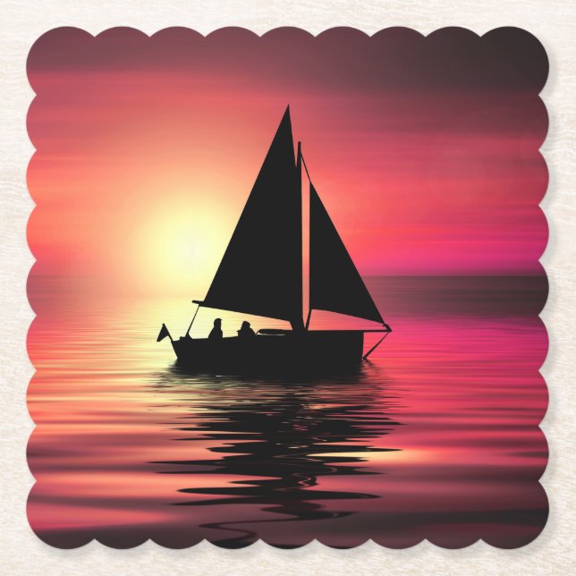 Porta-copo De Papel Sunset, Barco à vela no mar-39186 (Frente)