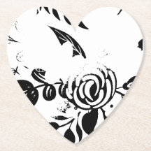 Suporte de Coração Floral Desbotado Preto e Branco
