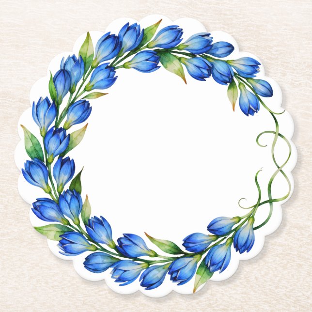 Porta-copo De Papel Suporte de Grinalda Floral Azul (Frente)