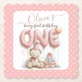 Porta-copo De Papel Sweet First Birthday with Teddy Bear 