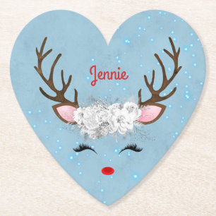 Porta-copo De Papel Sweet Reindeer Eyelashes e Antlers com Flores